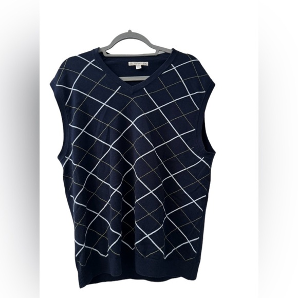 Cutter Buck Sweater Vest Mens Blue Yellow White Argyle Size M - Picture 1 of 8